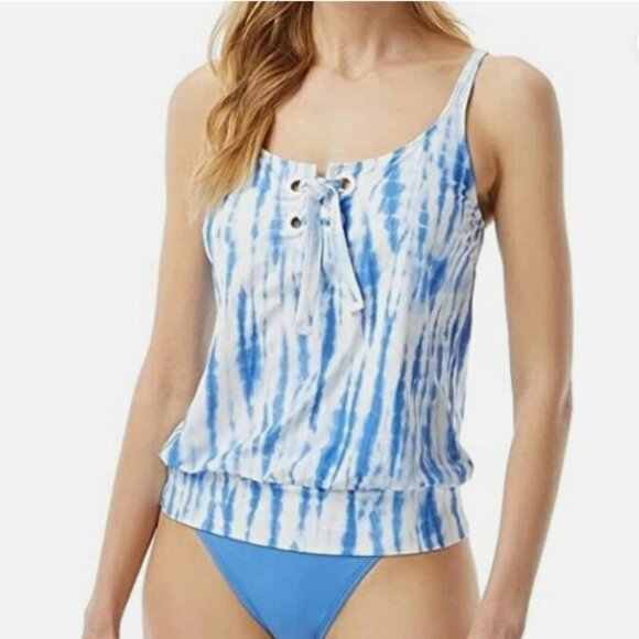 $106 Michael Kors Tie-Dye Tankini Grommet Removable Soft Cups Blue Size Small - Picture 1 of 6